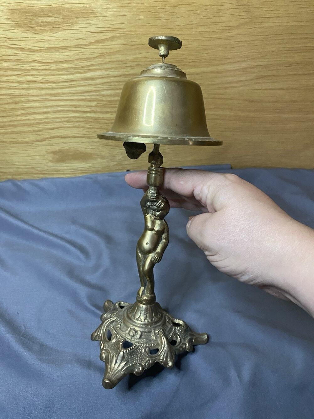 Antique Brass Cherub Hotel Reception Bell - working!